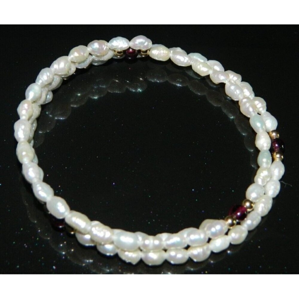 VTG FRESHWATER PEARLS & AMETHYST Gemstone Adjustable Expandable Bracelet